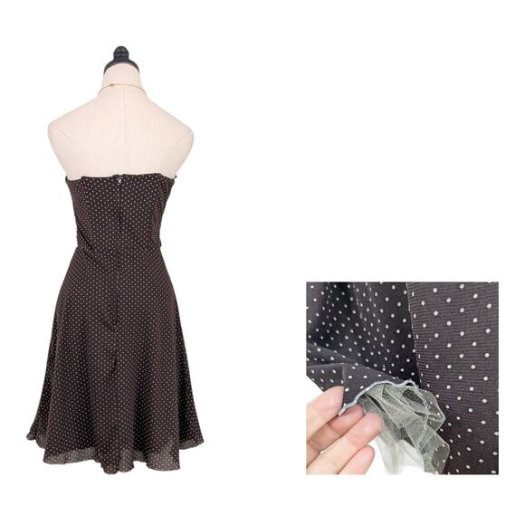 Vintage Mini Dress Y2K Polka Dot Retro Rockabilly Stapless Flare Tulle Brown 8 - Picture 3 of 13